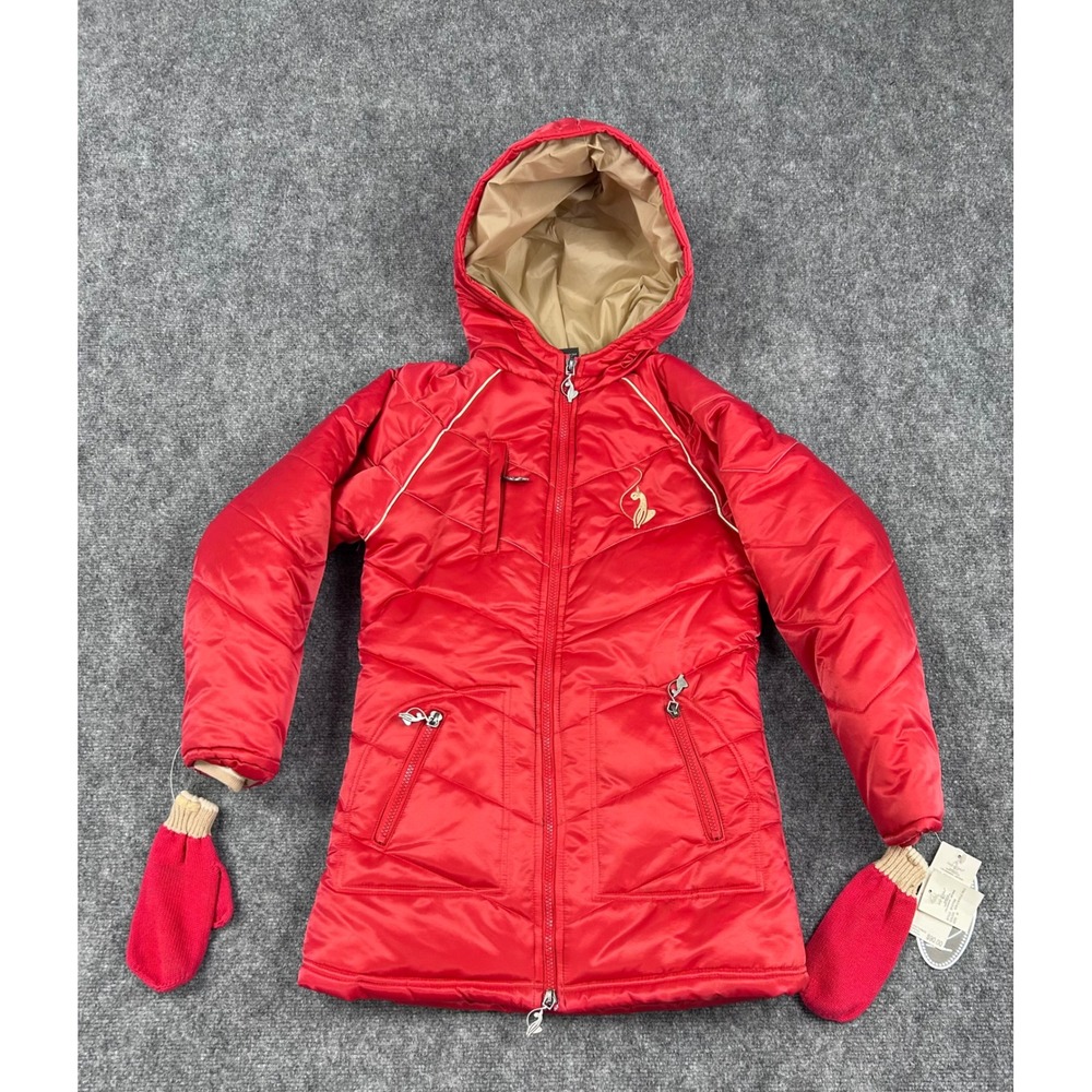 Baby Phat Girls Red Hooded Puffer Jacket with Mittens VTG Y2K Candle Red Size M